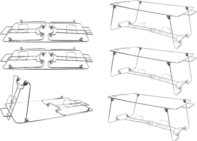 Photo 1 of 6 Pack Buffet Wire Rack Folding Chafing Stand Chrome Frame Serving Trays Food Warmer | Easy Foldable Collapsible for Storage & Reuse for Home Party, Wedding and Birthday Party Event Catering Supplies
