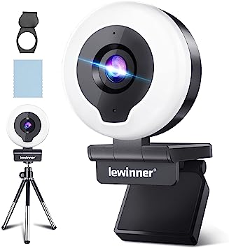 Photo 1 of lewinner 2K Webcam with Ring Light & Tripod & Microphone, HD Streaming Web Camera with Cover-USB AutoFocus Adjustable Brightness PC Video Conference/Teaching, Laptop/Desktop Mac
