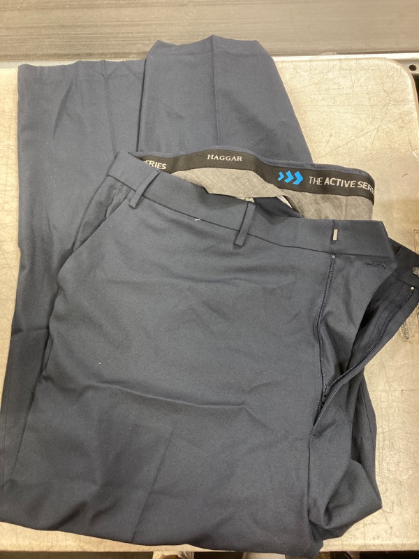 Photo 2 of Haggar Men's The Active Series Straight Fit Flat Front Dress Pant Regular and Big & Tall Sizes Standard 32W x 32L Blue
