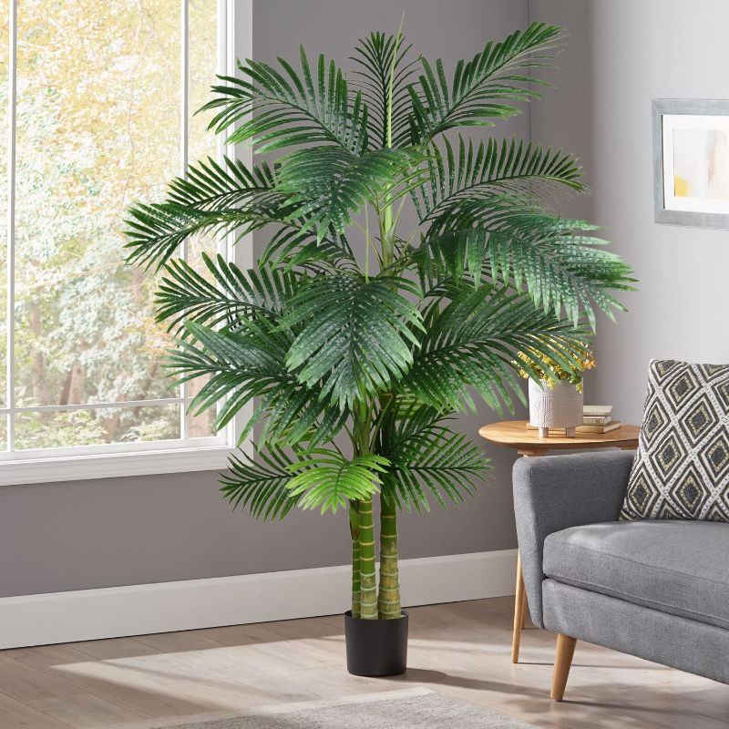 Photo 1 of  2 Pack Artificial Areca Palm Tree Plant, 55" Fake Palm Tree for Indoor Outdoor Modern Decoration Faux Dypsis Lutescens Plants in Pot for Home Office Front Porch Decor