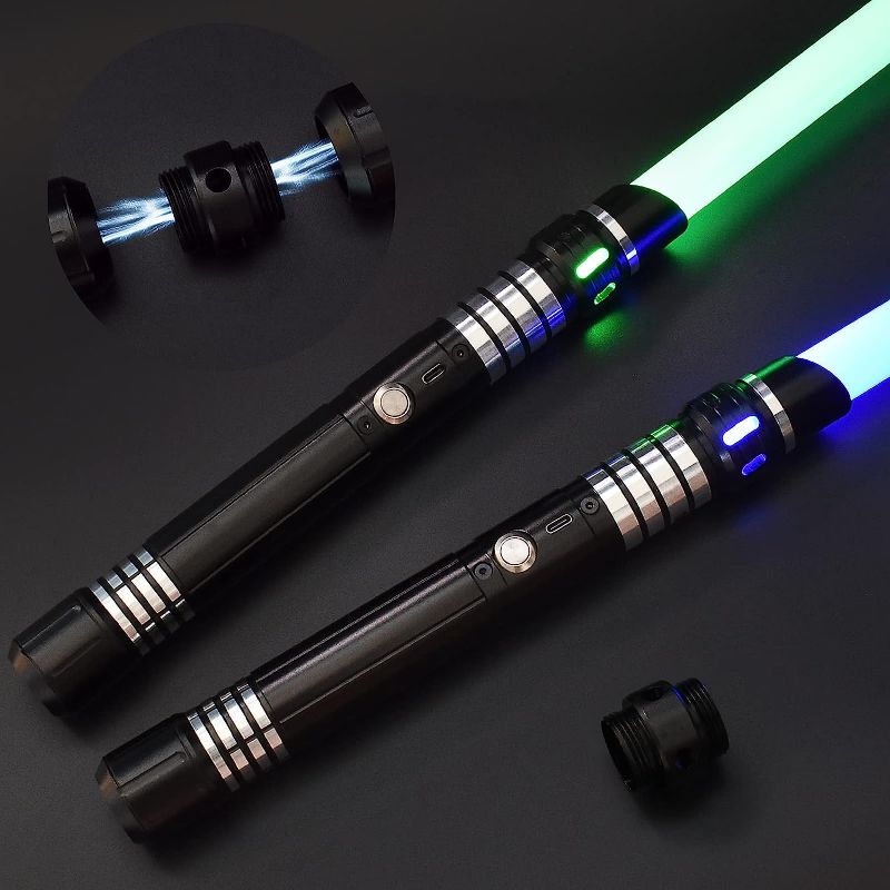 Photo 1 of Looguagun 2-in-1 Light Up Sword Alloy Hilt, 2 Pack Dual Saber RGB 15 Colors with 4 Modes & Sound Effects, Rechargeable Double-bladed Saber for Kids & Adults(Black)
