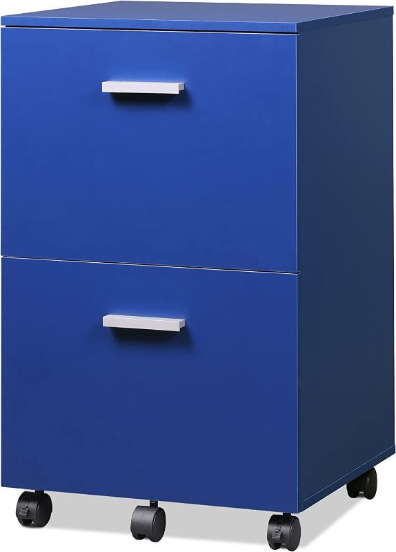 Photo 1 of DEVAISE 2 Drawer File Cabinet, Mobile Printer Stand, Wood Filing Cabinet fits A4 or Letter Size for Home Office, Blue
