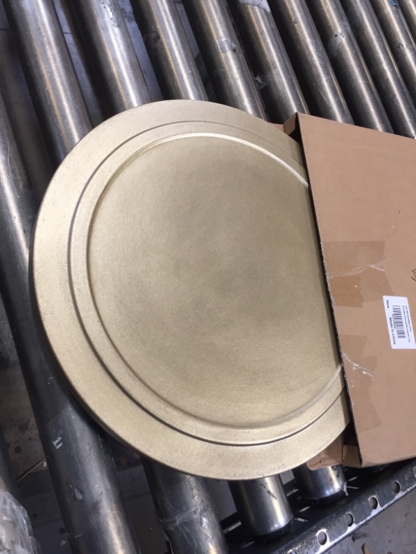 Photo 3 of DN DECONATION Gold Tray, Wood Decorative Tray for Coffee Table, Kitchen Counter, Ottoman, Round Serving Tray, Vintage Tray, Round Wooden Trays for Dining Room, Living Room, Farmhouse Decor 15'' Worn Gold 15"D x ¾"H