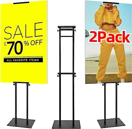 Photo 1 of 2Pack Poster Holder for Display, Adjustable Pedestal Sign Stand Up to 78 Inches, Double Sided for Board & Foam, Sign Holder Stand with Non-Slip Mat Base for Wedding, Restaurant or Business (Black)