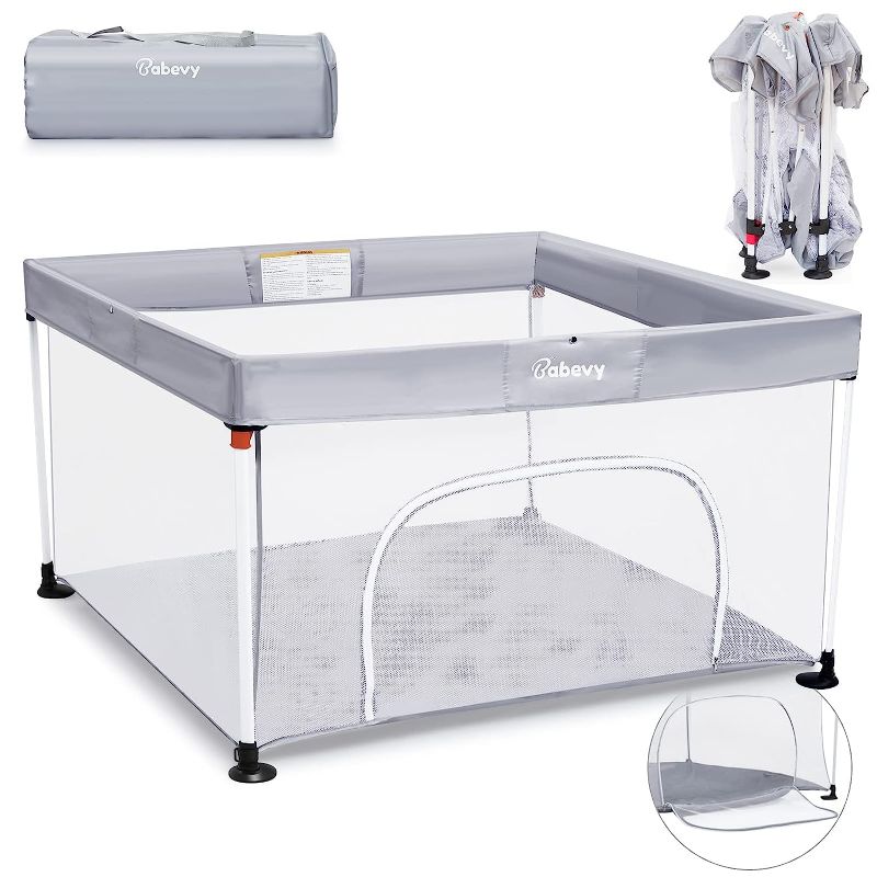 Photo 2 of Babevy Foldable Baby Playpen Portable Baby Fence Play Yard for Babies and Toddlers with Gate, Indoor & Outdoor (Grey) Floor Area	16.8 Square Feet
