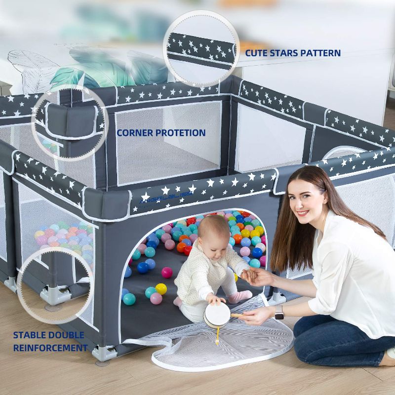 Photo 1 of  ANGELBLISS Baby Playpen, for Babies and Toddlers  (Grey, 63"×47")---balls not included