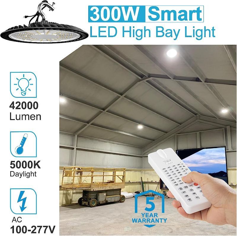 Photo 1 of 300W LED High Bay Light with Motion Sensor, 42000lm (Eqv.1200W MH/HPS) High Bay LED Lights, ETL Listed 5000K,Smart Motion Activated Commercial Bay Lights - 2Pack
