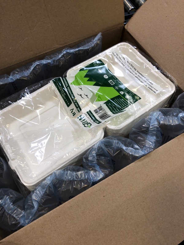 Photo 2 of 100% Compostable 9 X 9 Inch Clamshell Box (Pack of 50) Heavy Duty Disposable Bagasse - Eco-Friendly Made from Sugarcane Bagasse Natural white color Biodegradable Clamshell take out box by Greenify (9 x 9 Inch Clamshell Box)