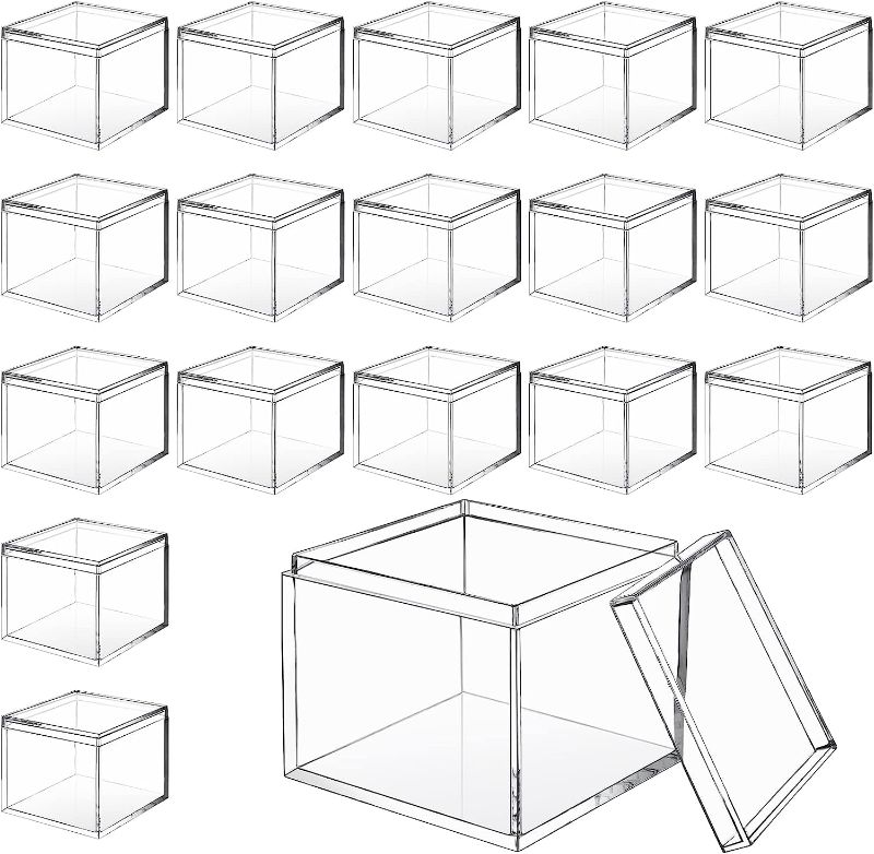 Photo 1 of 18 Pack Acrylic Boxes Clear Acrylic Cube Small Square Storage Box Acrylic Box with Lid Acrylic Display Box Stackable Small Container Clear Candy Cubes for Candy Jewelry Display (2.2 x 2.2 x 1.8 Inch)
