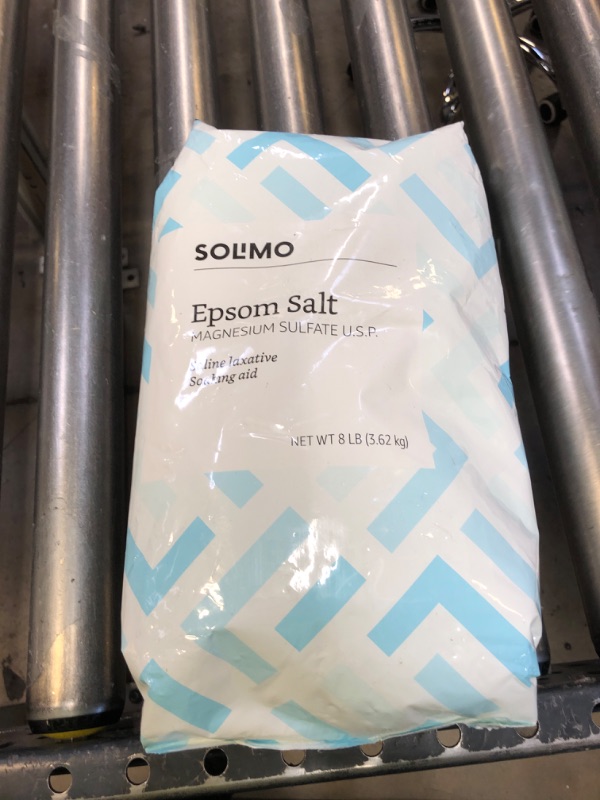 Photo 1 of Amazon Brand - Solimo Epsom Salt Soak, Magnesium Sulfate USP, 8 Pound 8 Pound (Pack of 1)