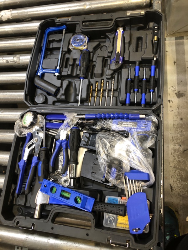 Photo 2 of 21V Tool Set with Drill, 350 in-lb Torque, 0-1350RMP Variable Speed, 10MM 3/8'' Keyless Chuck, 18+1 Clutch, 1.5Ah Li-Ion Battery & Charger for Home Tool Kit