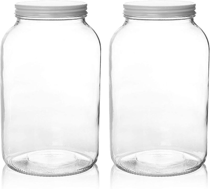 Photo 1 of 2 Pack 32 OZ Glass Large Mason Jars Wide Mouth with Airtight Metal Lid, Safe for Fermenting Kombucha Kefir Kimchi, Pickling, Storing and Canning, Dishwasher Safe, Made in USA WITH PLASTIC LIDS 