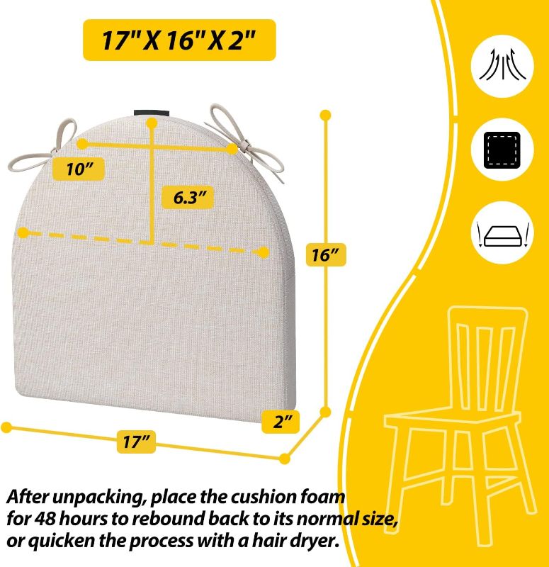 Photo 1 of AAAAAcessories U-Shaped Chair Cushions for Dining Chairs with Ties and Removable Cover, 2'' Thick Dining Kitchen Chair Pads, Indoor Dining Room Chair Cushions, 17" x 16", , Ivory

