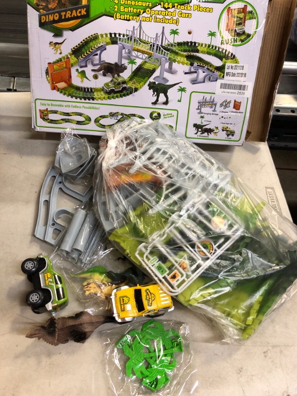 Photo 2 of Dinosaur Toys-187 Pcs Create A Dinosaur World Road Race-Flexible Track Playset & 2 Pcs Cool Dinosaur Car for 3 4 5 6 Year & Up Old Boy Girls Best Gift