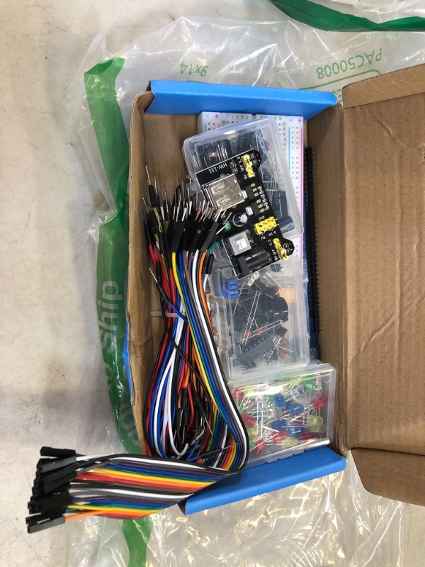 Photo 2 of REXQualis Electronics Basic Kit w/Power Supply Module, Breadboard, Jumper Wire, LED,Resistor, comes with more than 300pcs sensors and components for fun and simple electronic projects.