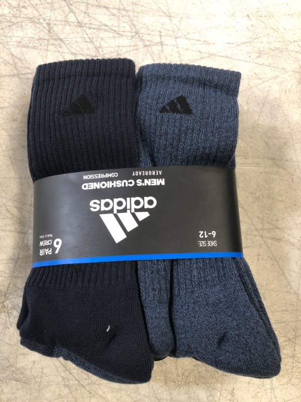 Photo 2 of adidas Men's Athletic Cushioned Crew Socks with Arch Compression for a Secure Fit (6-Pair) Large Legend Ink Blue/Tech Ink Blue/Light Onix Grey