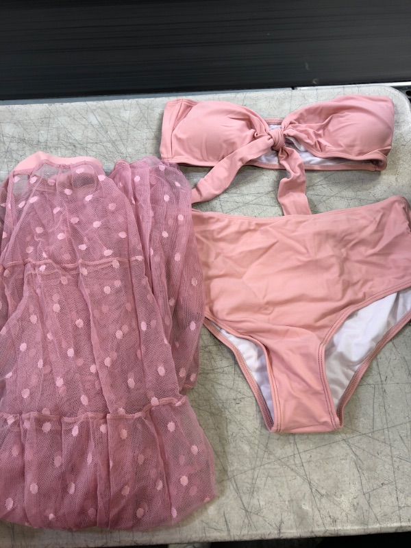 Photo 1 of 3 PIECE BIKINI - PINK - SIZE- M 
LONG SHEER SKIRT 