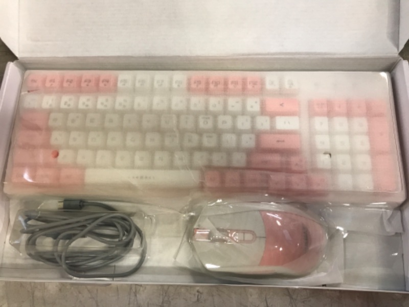 Photo 2 of CK98 Wireless Gaming Keyboard and Mouse Combo,Rechargeable RGB White Gaming Keyboard RGB Backlit 98 Keys Mechanical Feeling Dual Color Keyboard and Gaming Mouse 3200DPI for PC Mac Gamers(WhitePink) White Combo