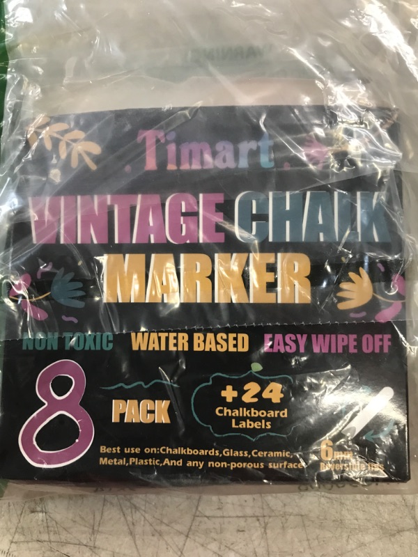 Photo 2 of TIMART 8 Pack Liquid Chalk Markers, Bold Wet & Dry Erase Marker Pens - Chalk Markers for Chalkboards Signs, Blackboards, Windows, Glass- 6mm Reversible Tip , 24 Chalkboard Labels Included (Vintage)