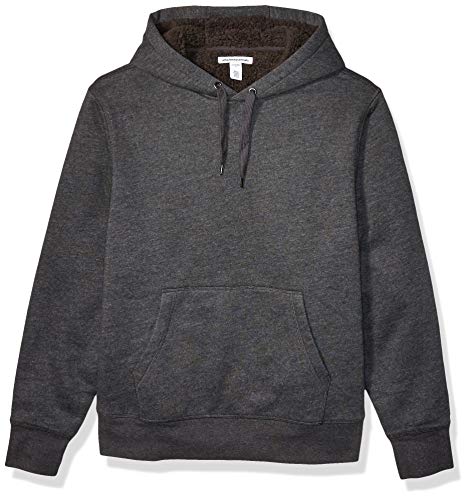 Photo 1 of Amazon Essentials Men's Sherpa-Lined Pullover Hoodie Sweatshirt, Charcoal Heather, Medium
