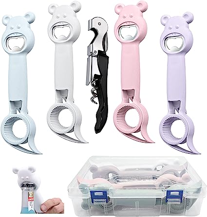 Photo 1 of 5 Pcs Bottle Opener come with Storage Box, 4 in 1 Multi Function Can Opener Bottle for Wine, Beer, Jars, Use Bottle Opener Tool can Protect the Nail for Arthritic Sufferers, Seniors, Children, Elderly

