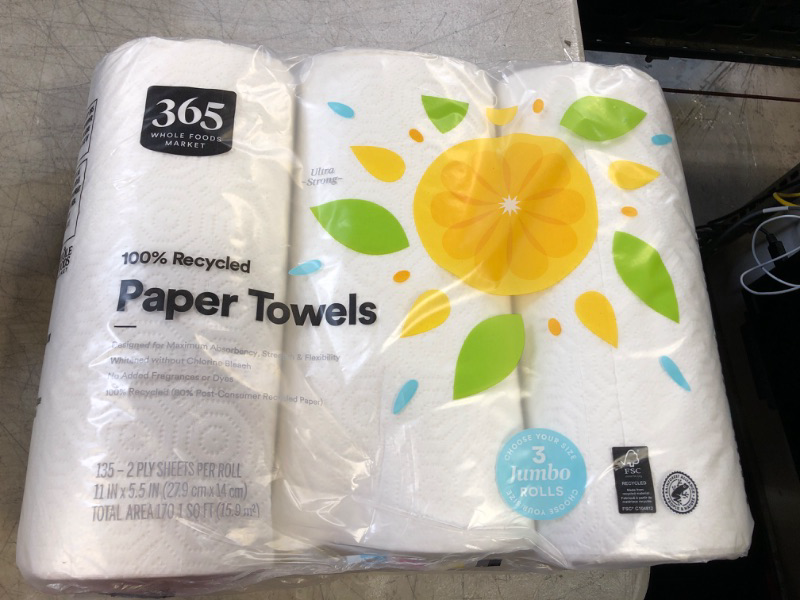 Photo 2 of 365 by Whole Foods Market, Paper Towels 135 Sheet Jumbo Rolls 3 Count, 135 Count White 3 Count (Pack of 1)