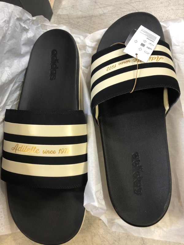 Photo 2 of adidas Unisex-Adult Adilette Slide Sandal 18 Core Black/Wonder White/Gold Metallic
SIZE- 18