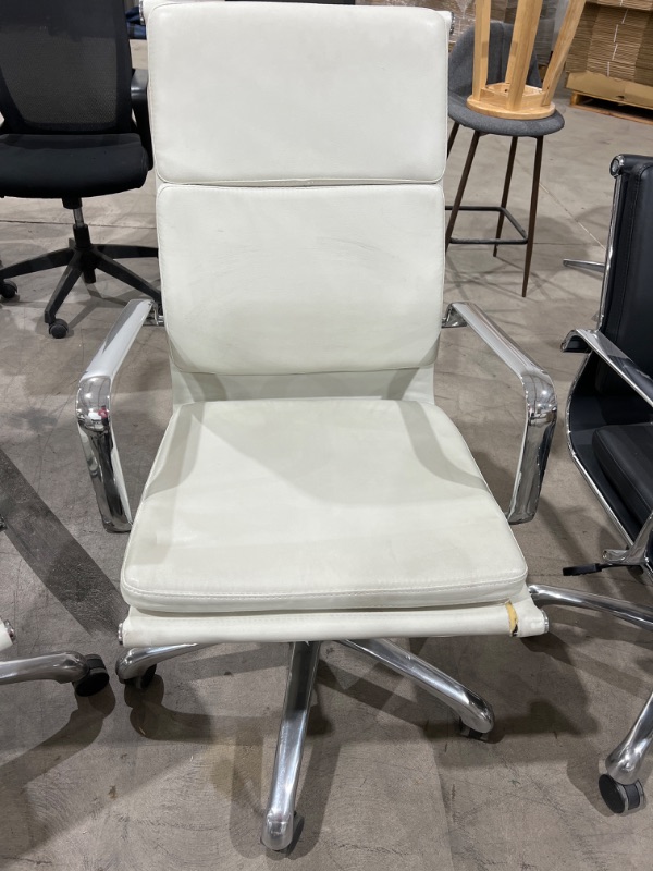 Photo 1 of white leather office chair metal arms