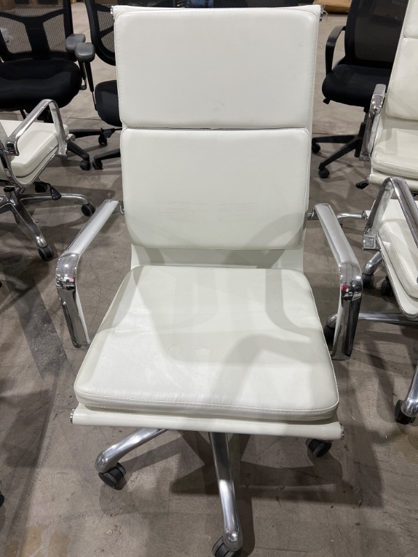 Photo 1 of white leather office chair metal arms