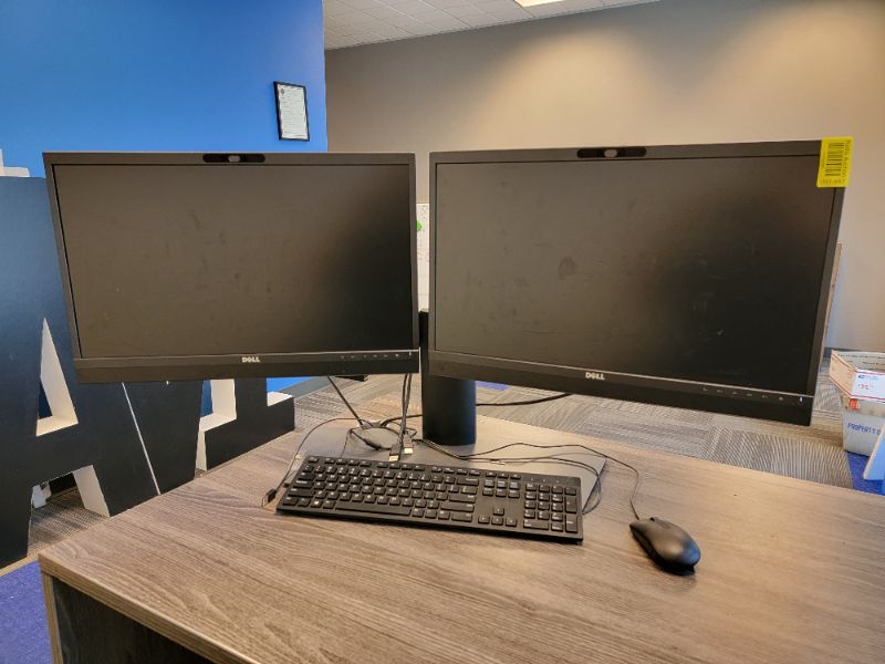 Photo 1 of 2 Dell Monitors,  1 Dell Keyboard,  2 Monitor Holder
