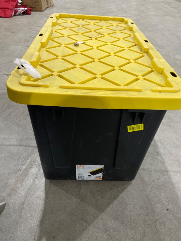 Photo 2 of HDX 70 gal. Tough Storage Bin in Black with Wheels, Black/Yellow
