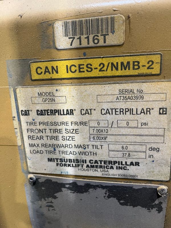 Photo 11 of Caterpillar Model GP25N 5,000LBS Dual Pallet Forklift