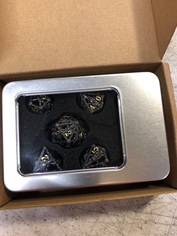 Photo 2 of DND Dice Set Polyhedron Dice Skull Hollow Metal Dice for Dungeons and Dragons Role Playing Games PCCECQEE Dice 7PCS D&D Set Collection Gifts (Black)