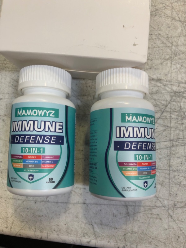 Photo 2 of 10 in 1 Immune Support Supplement - Immune System Booster for Adults & Children - Vitamin C B6 B12 D, Zinc, Quercetin, Echinacea, Elderberry, Turmeric Extract and Ginger Extract - 60 Capsules (2 Pack) (BB 03/14/24)