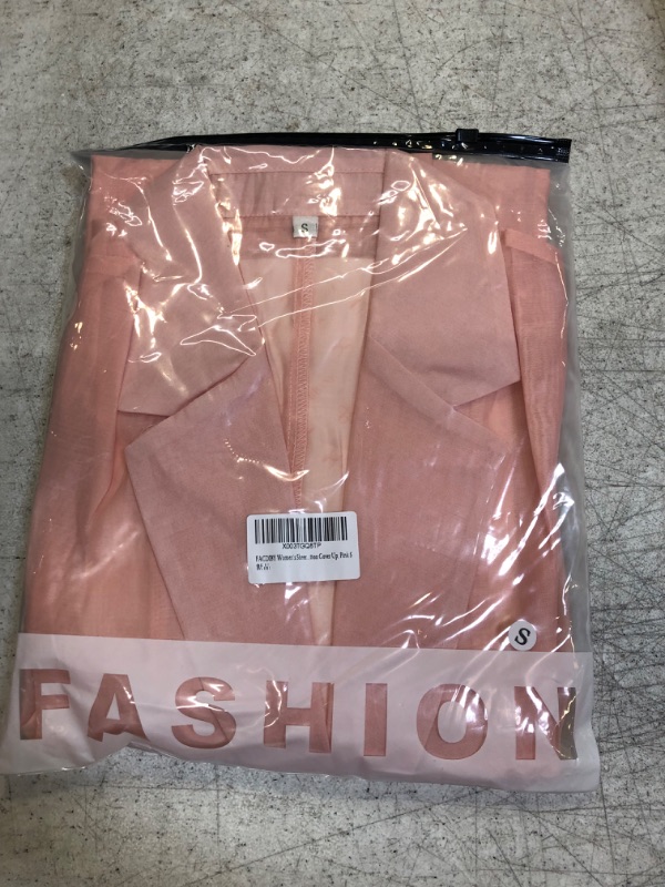 Photo 2 of FACDIBY Women's Sheer Blazers Casual Long Puff Sleeve Open Front Button Cover Up Small PINK 