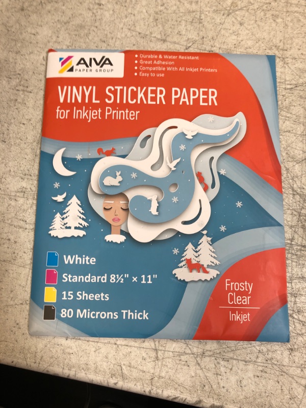 Photo 2 of Printable Vinyl Sticker Paper for Inkjet Printer - Frosty Clear - Semi-Transparent -15 Self-Adhesive Sheets - Waterproof Decal Paper - Standard Letter Size 8.5"x11" 2. Frosty Clear 15 Sheets