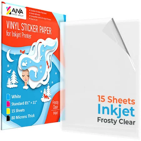 Photo 1 of Printable Vinyl Sticker Paper for Inkjet Printer - Frosty Clear - Semi-Transparent -15 Self-Adhesive Sheets - Waterproof Decal Paper - Standard Letter Size 8.5"x11" 2. Frosty Clear 15 Sheets