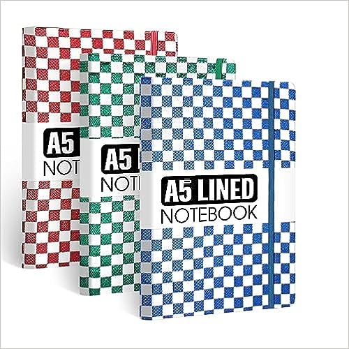 Photo 1 of Everoyall Lined Checkered Pattern Journal Notebooks, 3 Pack (Blue, Green, Red), 160 Pages, Medium 5.7 inches x 8 inches - 100 GSM Thick Paper
