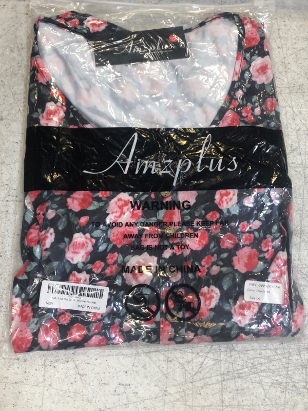 Photo 2 of AMZ PLUS Plus Size Dress Women's V Neck A-Line Knee Length Wrap Dress Plus Size Floral Print Button Front Dress X-Large Blacknewf
