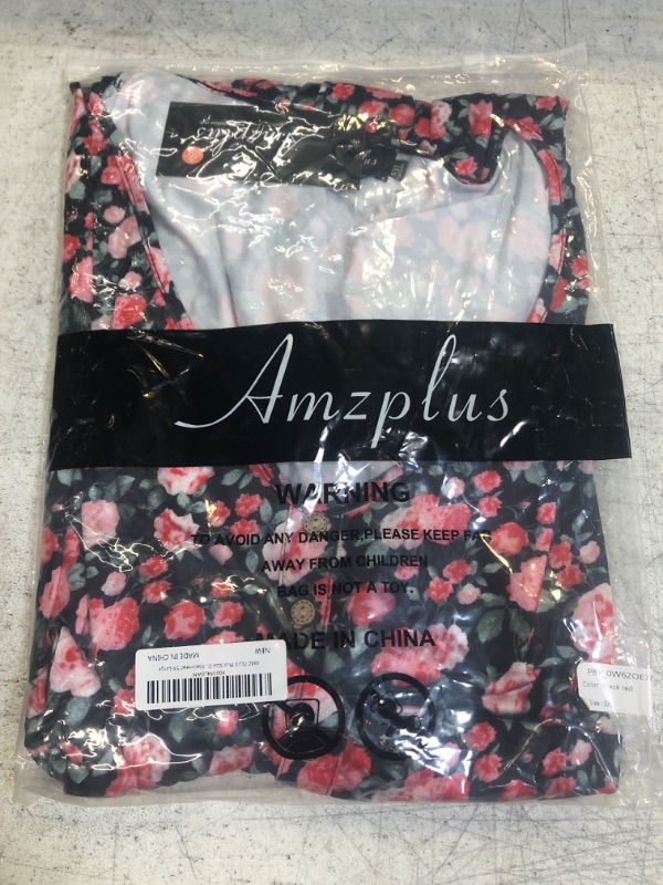 Photo 2 of AMZ PLUS Plus Size Dress Women's V Neck A-Line Knee Length Wrap Dress Plus Size Floral Print Button Front Dress 5X-Large Blacknewf