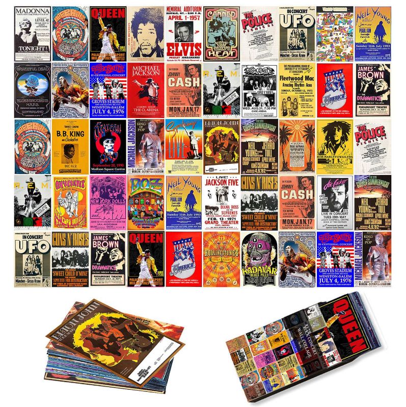 Photo 1 of ZJNB Vintage Rock Wall Collage Kit, Rock Band Posters, Classic Retro Music Concert Album Photo Wall Aesthetic Pictures, Vintage Room Decor, Band Posters