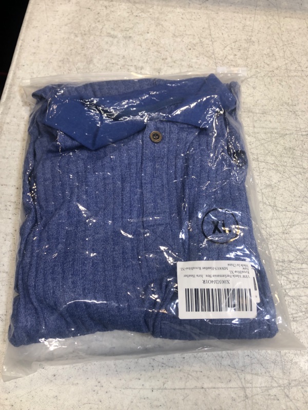 Photo 1 of YRW Men's Polo Shirts Long Sleeve Henly Shirt Classic, Stretch Ribbed Solid Color Muscle Golf Shirt Long Sleeve Polo Shirt X-Large C3 Polo Heather Royalblue