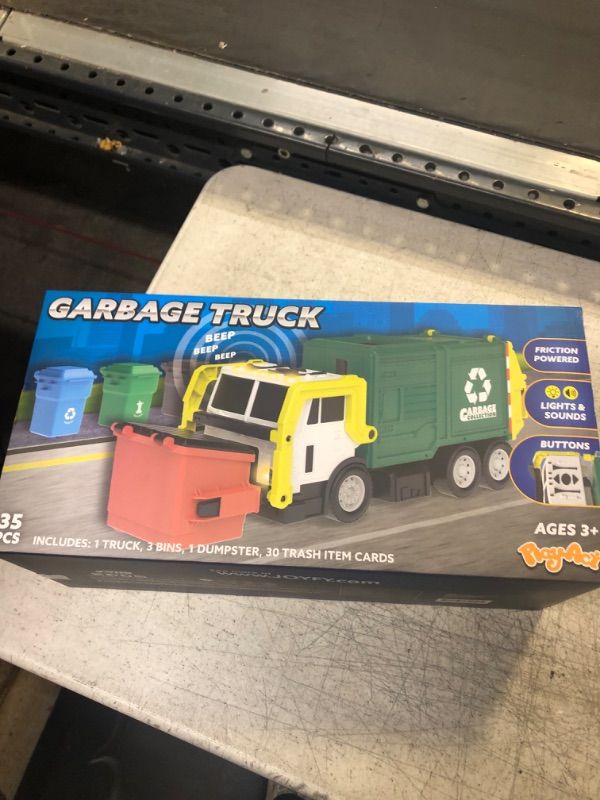 Photo 2 of JOYIN Toys for 3+ Yesrs Old Boys, 16" Large Garbage Truck Toy, Friction Powered Waste Management Garbage Truck with Lights and Sounds, Front Load Dumpster, Trash Bins with Trash Cards, Toddlers Gifts