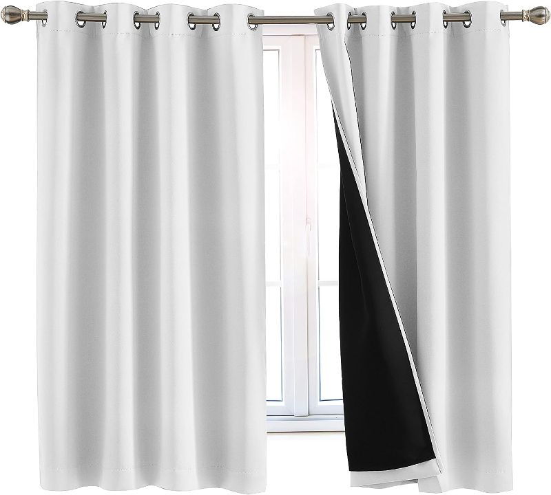 Photo 1 of 100% Blackout Window Curtains: Room Darkening Thermal Window Treatment with Light Blocking Black Liner for Bedroom, Nursery and Day Sleep - 2 Pack of Drapes, Brilliant White (63” Drop x 52” Wide Each)
