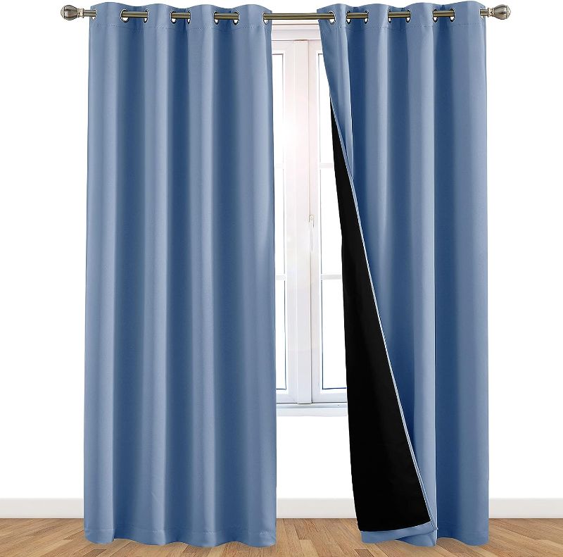 Photo 1 of 100% Blackout Window Curtains: Room Darkening Thermal Window Treatment with Light Blocking Black Liner for Bedroom, Nursery and Day Sleep - 2 Pack of Drapes, Chambray Blue (84” Drop x 52” Wide Each)
