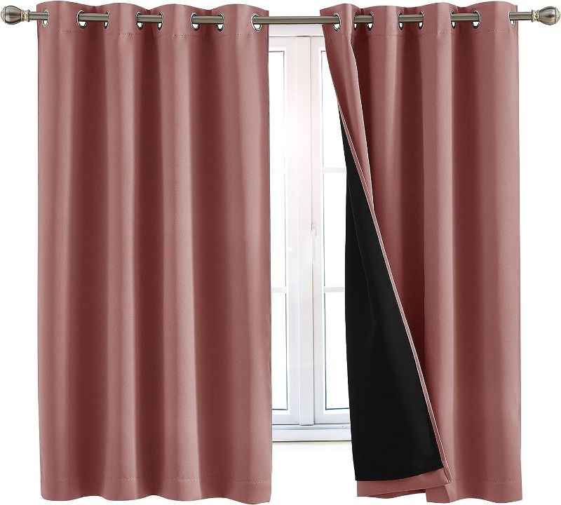 Photo 1 of 100% Blackout Window Curtains: Room Darkening Thermal Window Treatment with Light Blocking Black Liner - Bedroom, Nursery or Day Sleep - 2 Pack of Drapes, Dusty Rose (63” Drop x 52” Wide Each)

