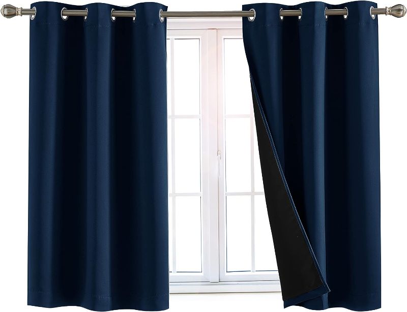 Photo 1 of 100% Blackout Window Curtains: Room Darkening Thermal Window Treatment with Light Blocking Black Liner for Bedroom, Nursery and Day Sleep - 2 Pack of Drapes, Night Sky Navy (45” Drop x 42” Wide Each)
