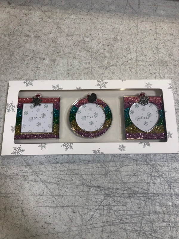 Photo 2 of 3 Pieces Gift Set Christmas 2.5 inch 2022 Picture Frame Metal Hanging Ornaments for Tree Small Decorative Keepsake Pendant, Display Photo for Baby and Pet (Rainbow (2022))