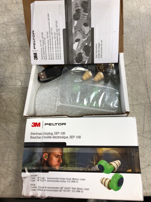 Photo 2 of 3M PELTOR EEP-100 Ear Plug Kit, Rechargeable, Noise Reduction, Construction, Manufacturing, Maintenance & PELTOR TEP-Cord Tactical Ear Plug Interconnecting Cord for TEP, LEP, and EEP Model Ear Plugs Ear Plug Kit + Cord