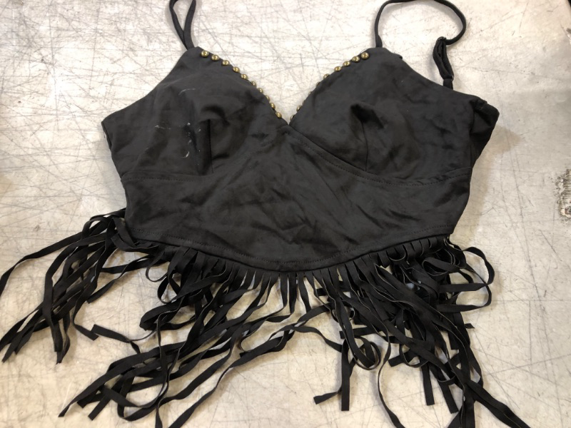 Photo 1 of CROP TOP -BLACK FRINGE 
SIZE- M 